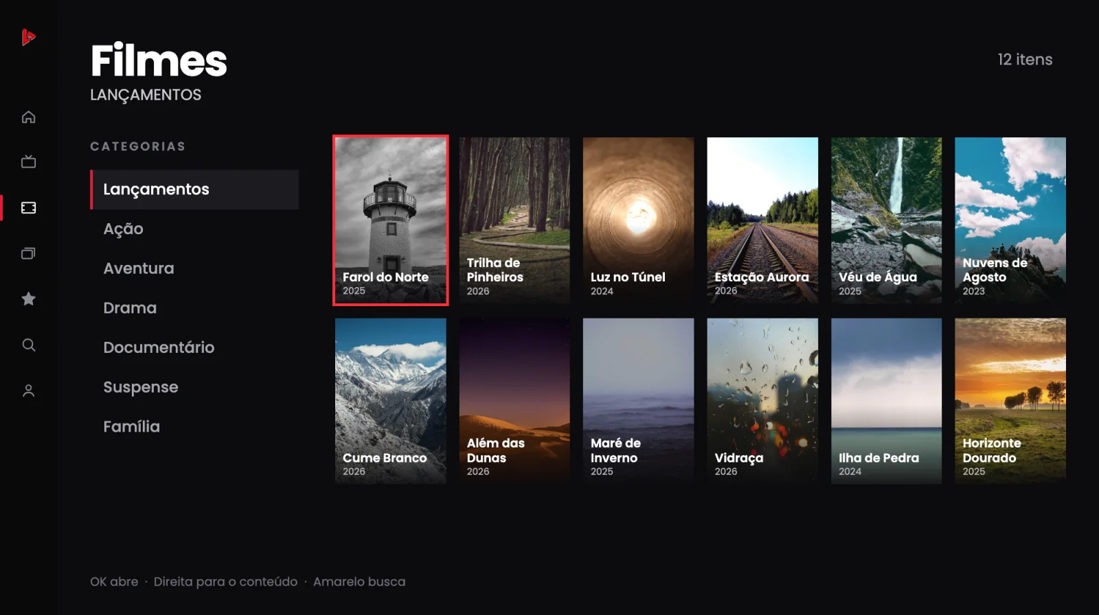 LIBEROU PLAYER movies screen with fictional titles